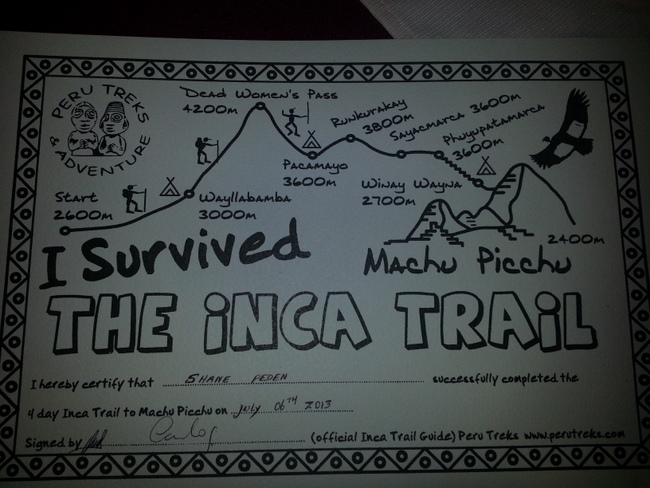 completed the inca trail